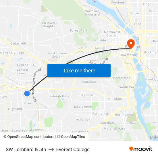 SW Lombard & 5th to Everest College map