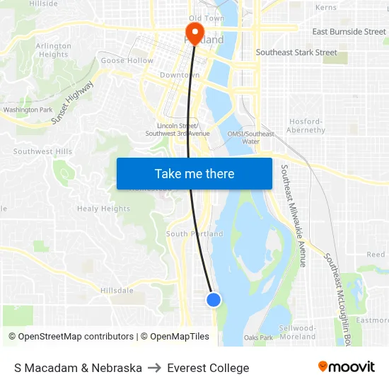 S Macadam & Nebraska to Everest College map