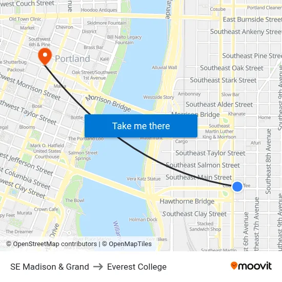 SE Madison & Grand to Everest College map