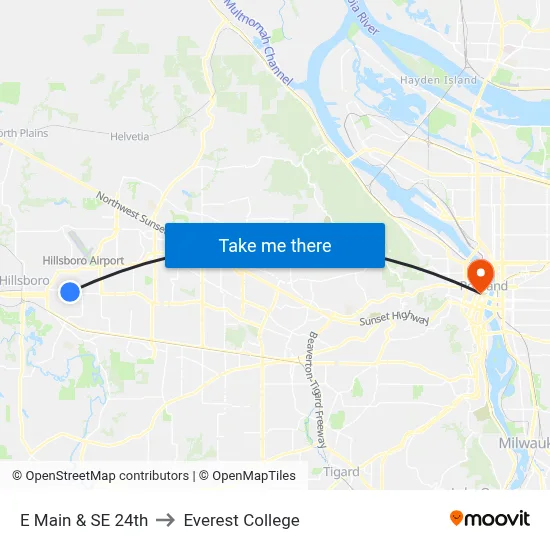 E Main & SE 24th to Everest College map