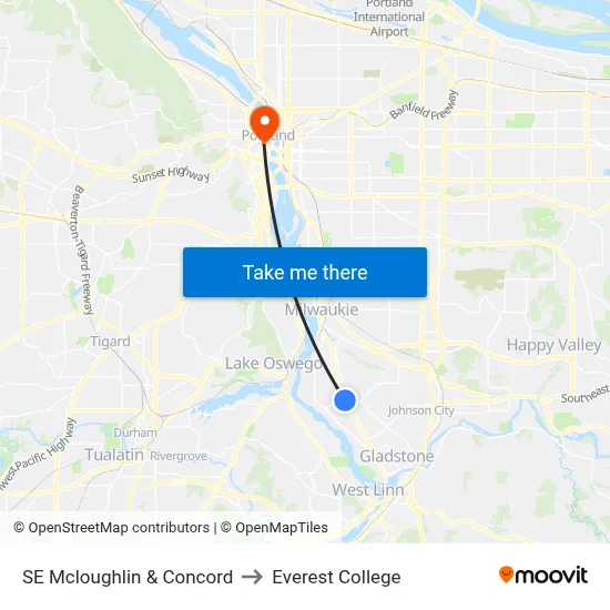 SE Mcloughlin & Concord to Everest College map