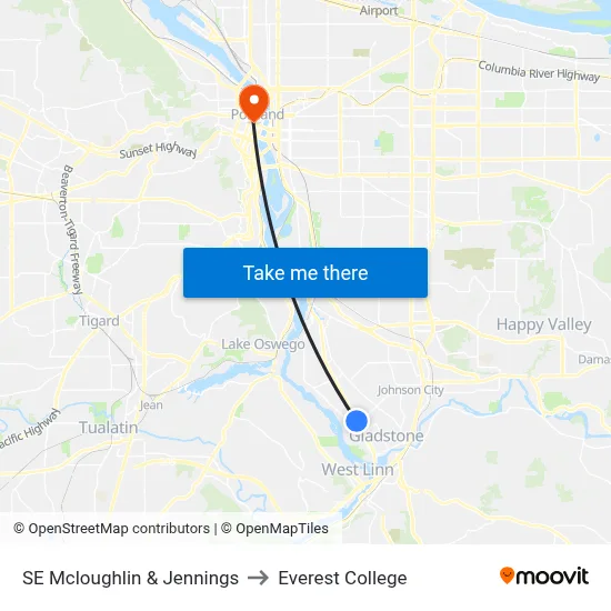 SE Mcloughlin & Jennings to Everest College map