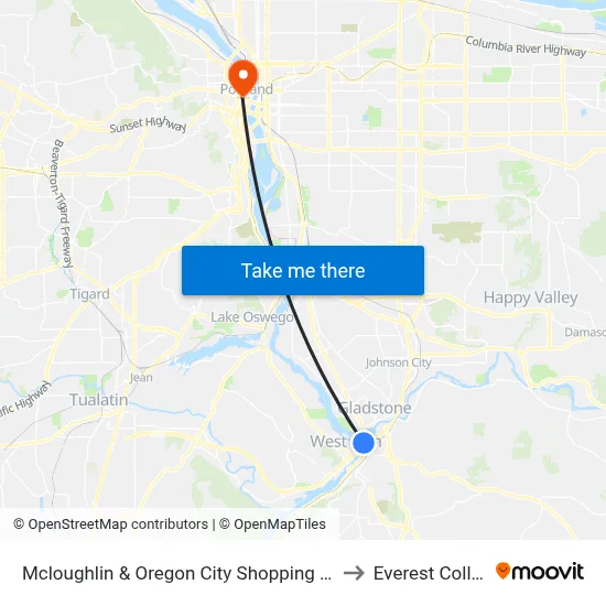 Mcloughlin & Oregon City Shopping Center to Everest College map