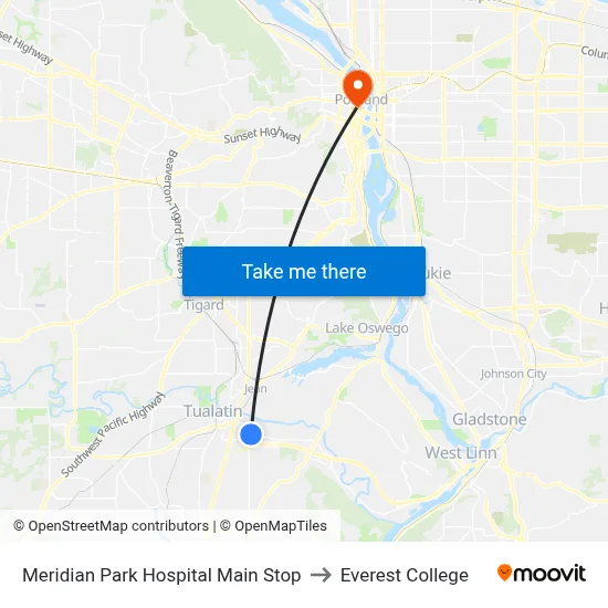 Meridian Park Hospital Main Stop to Everest College map