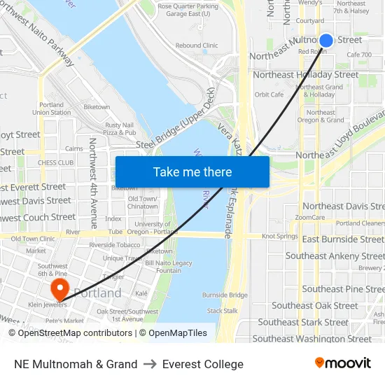 NE Multnomah & Grand to Everest College map