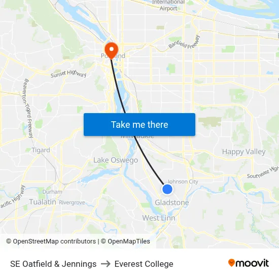 SE Oatfield & Jennings to Everest College map