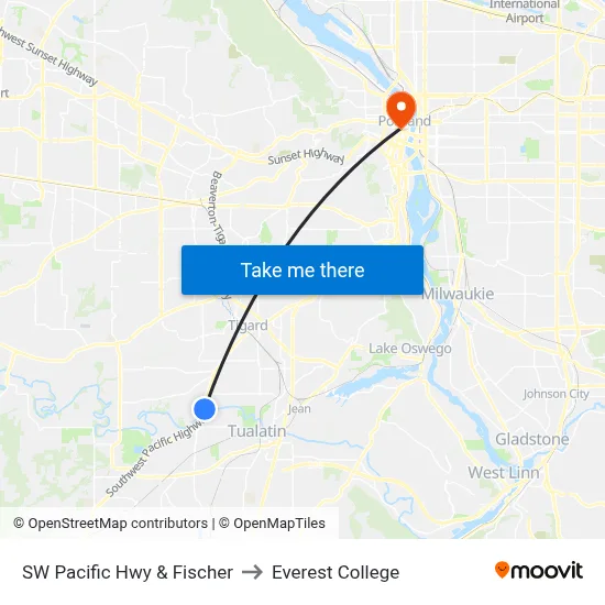 SW Pacific Hwy & Fischer to Everest College map