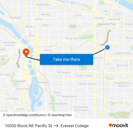 10000 Block NE Pacific St to Everest College map