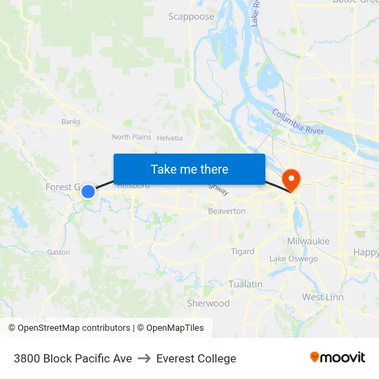 3800 Block Pacific Ave to Everest College map