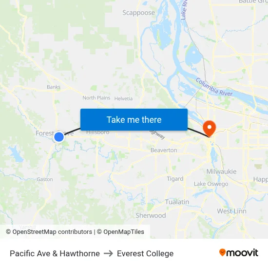 Pacific Ave & Hawthorne to Everest College map