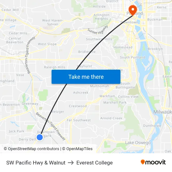 SW Pacific Hwy & Walnut to Everest College map
