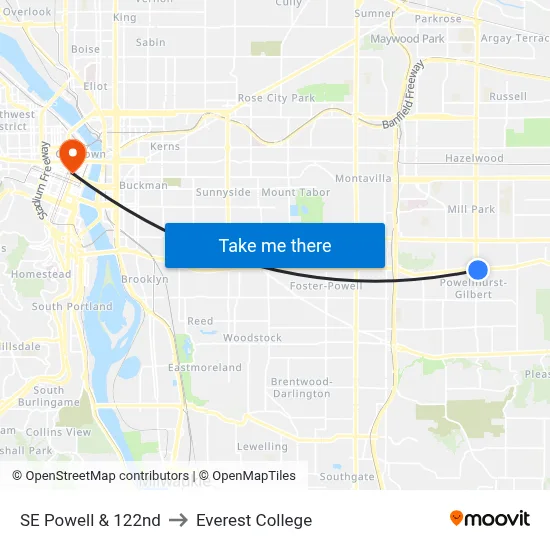 SE Powell & 122nd to Everest College map