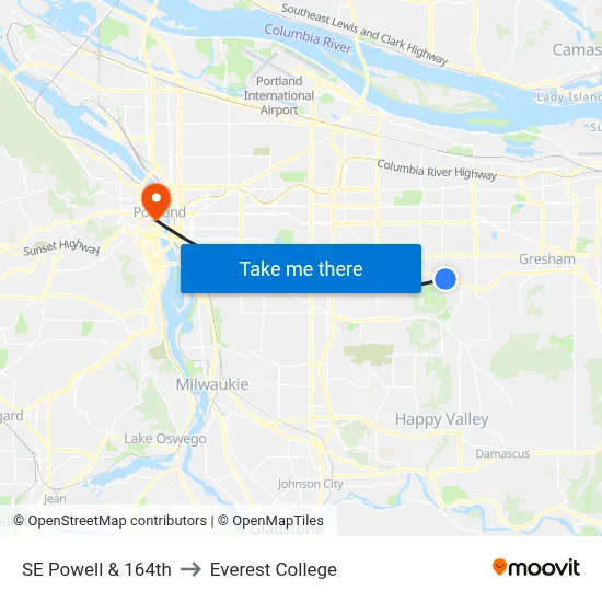 SE Powell & 164th to Everest College map