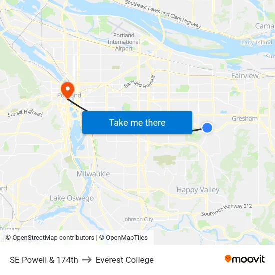 SE Powell & 174th to Everest College map