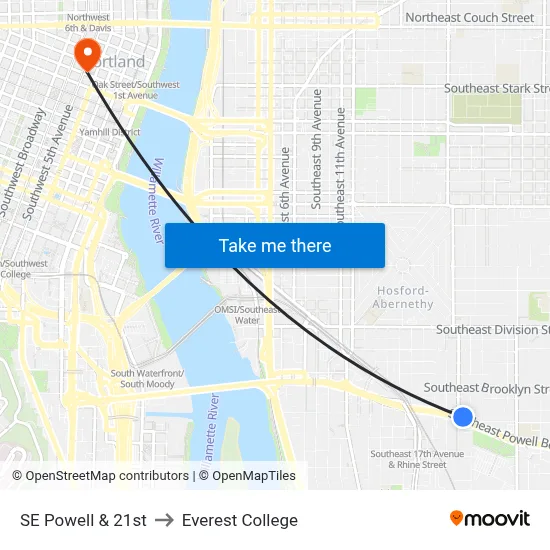 SE Powell & 21st to Everest College map