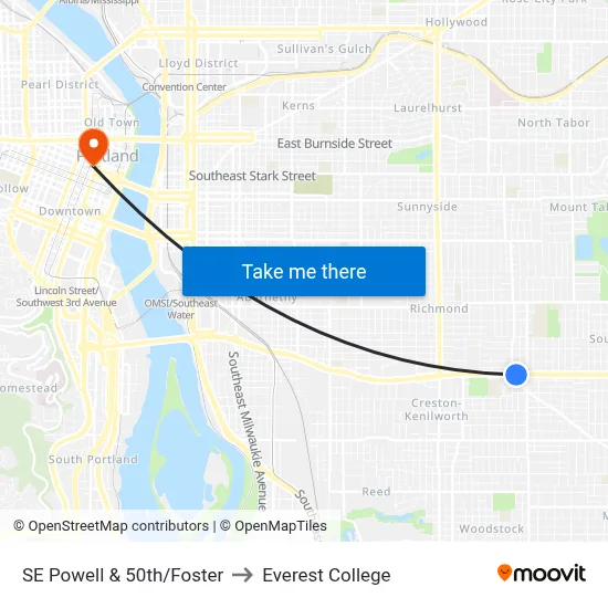 SE Powell & 50th/Foster to Everest College map