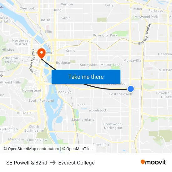 SE Powell & 82nd to Everest College map