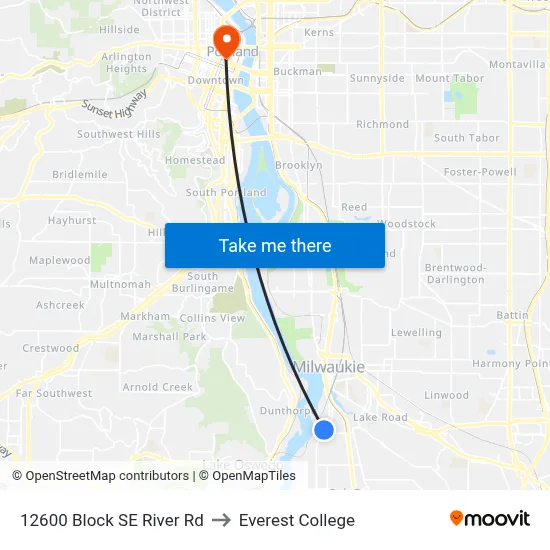 12600 Block SE River Rd to Everest College map