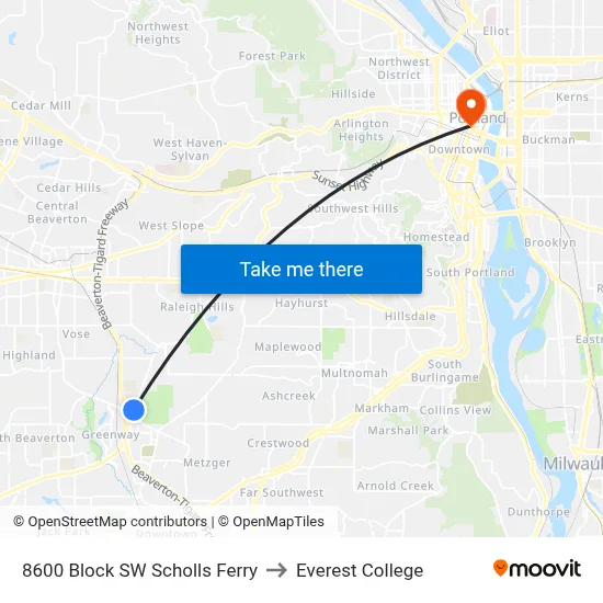 8600 Block SW Scholls Ferry to Everest College map