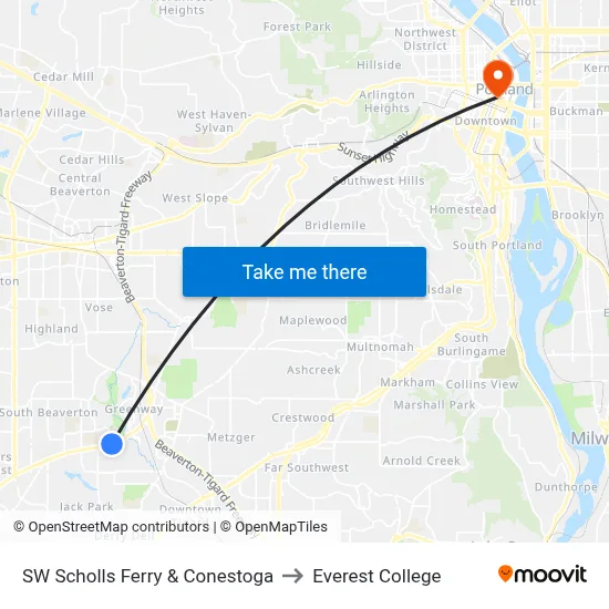 SW Scholls Ferry & Conestoga to Everest College map