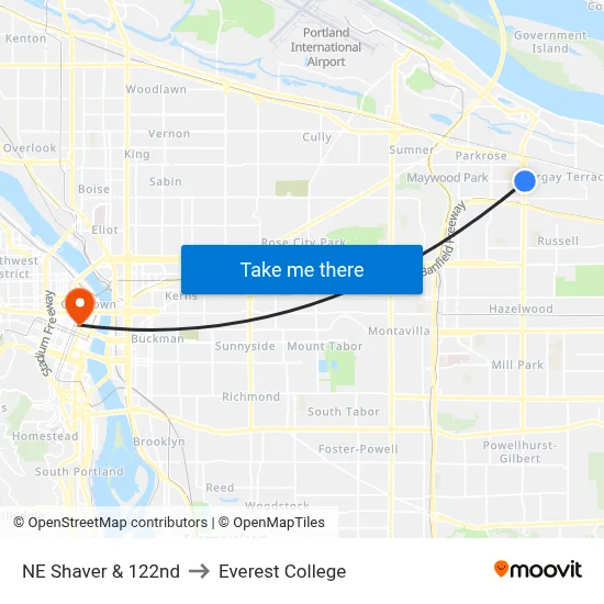NE Shaver & 122nd to Everest College map