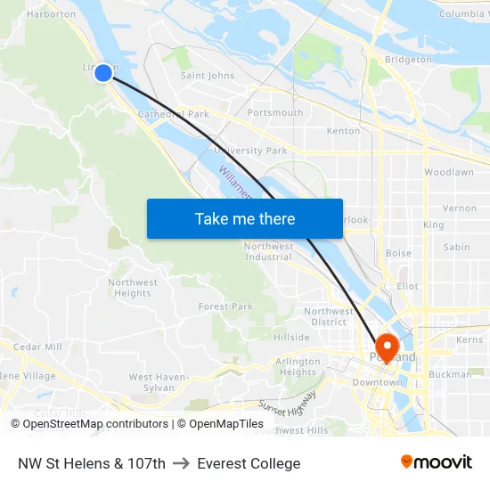 NW St Helens & 107th to Everest College map