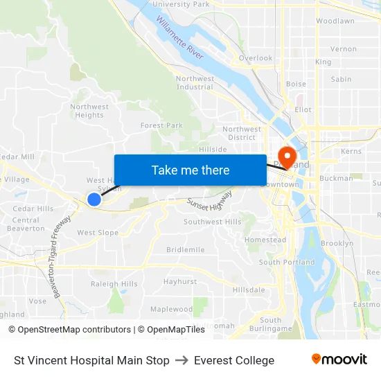 St Vincent Hospital Main Stop to Everest College map