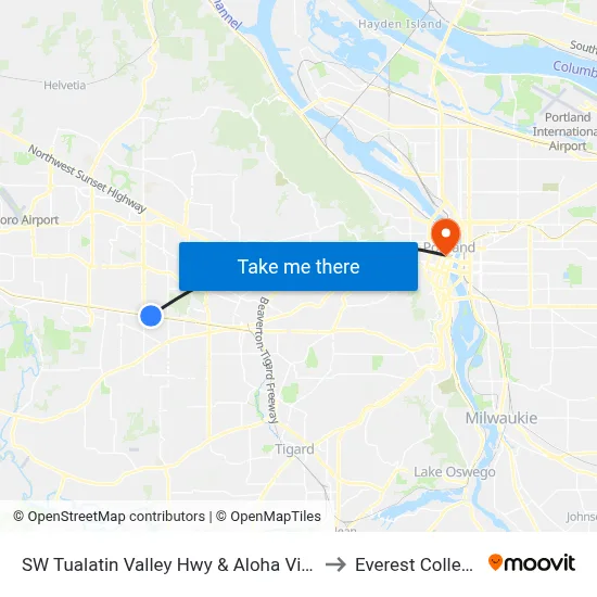 SW Tualatin Valley Hwy & Aloha Villa to Everest College map