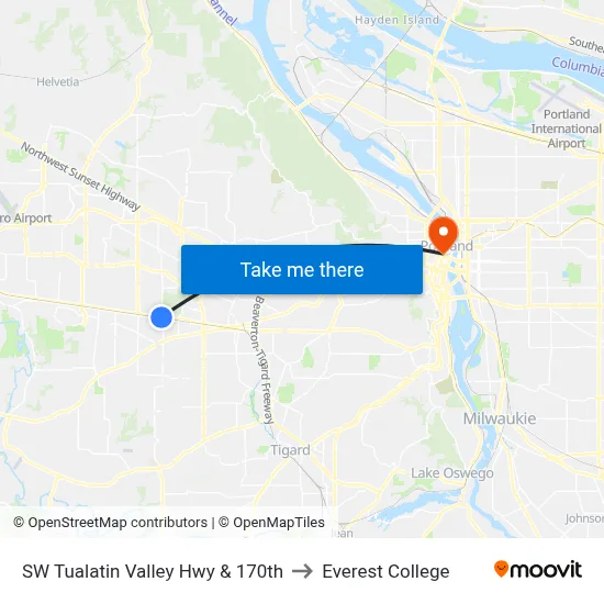 SW Tualatin Valley Hwy & 170th to Everest College map