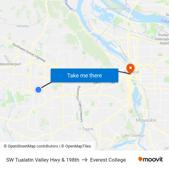 SW Tualatin Valley Hwy & 198th to Everest College map