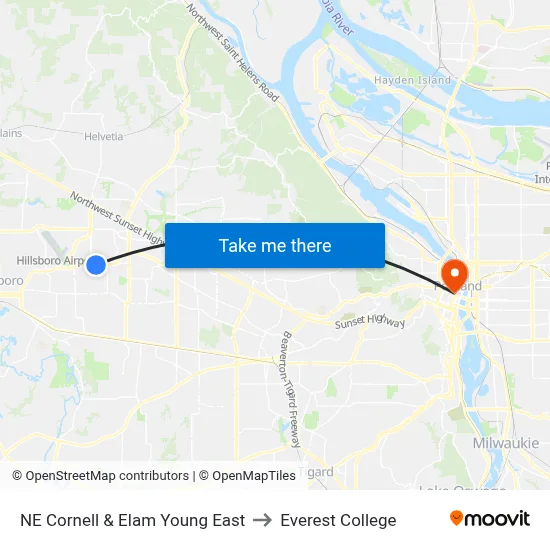 NE Cornell & Elam Young East to Everest College map