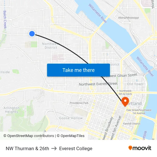 NW Thurman & 26th to Everest College map