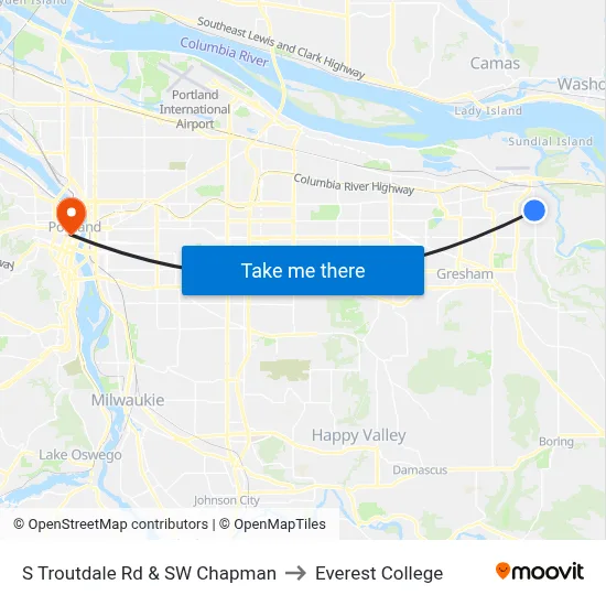 S Troutdale Rd & SW Chapman to Everest College map