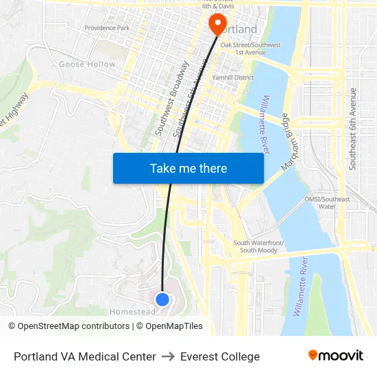 Portland VA Medical Center to Everest College map