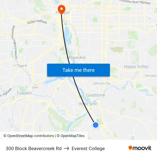 300 Block Beavercreek Rd to Everest College map