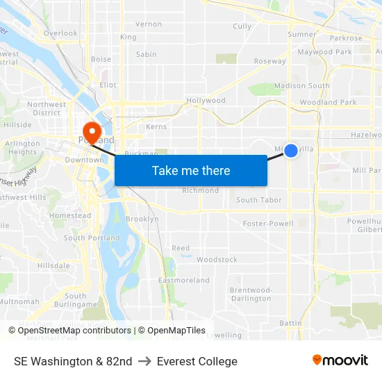 SE Washington & 82nd to Everest College map