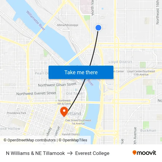 N Williams & NE Tillamook to Everest College map
