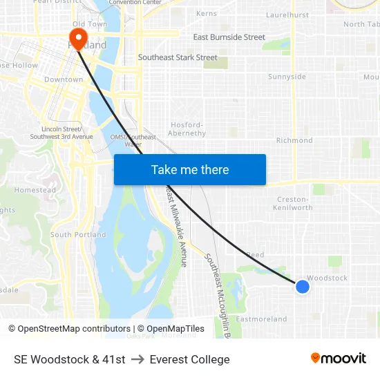 SE Woodstock & 41st to Everest College map