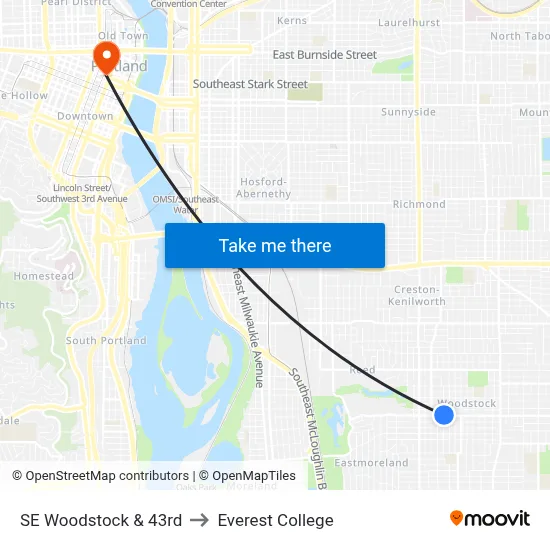 SE Woodstock & 43rd to Everest College map