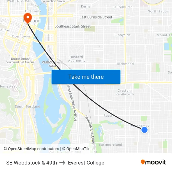 SE Woodstock & 49th to Everest College map