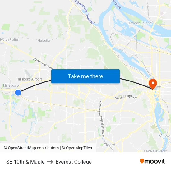 SE 10th & Maple to Everest College map