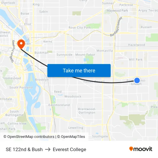 SE 122nd & Bush to Everest College map