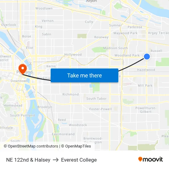 NE 122nd & Halsey to Everest College map
