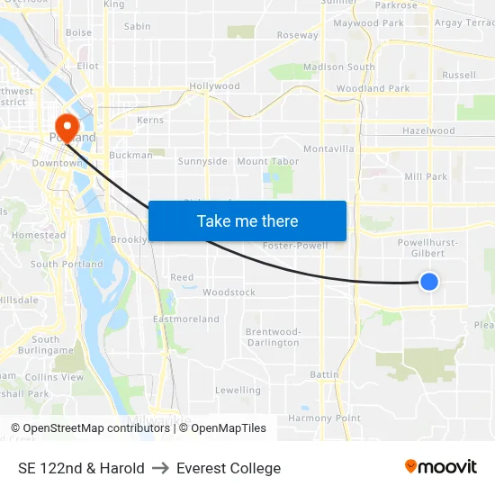 SE 122nd & Harold to Everest College map