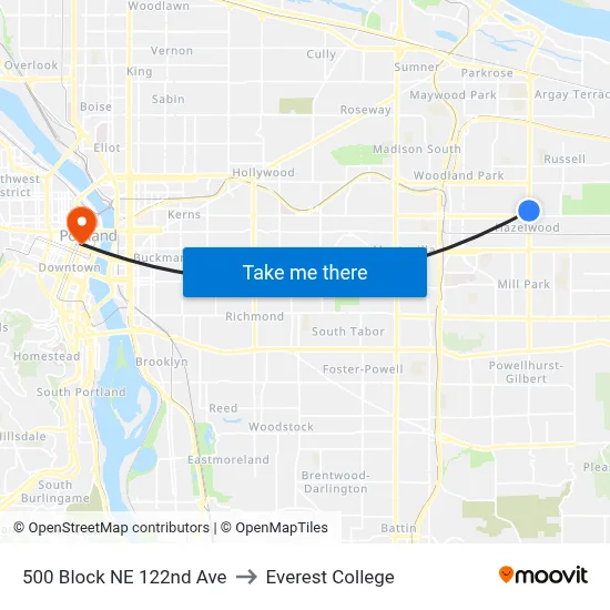 500 Block NE 122nd Ave to Everest College map