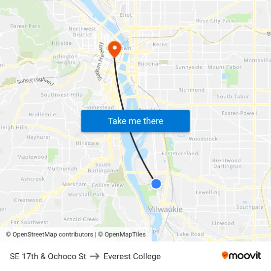 SE 17th & Ochoco St to Everest College map