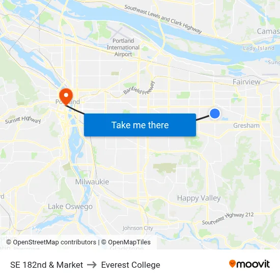SE 182nd & Market to Everest College map