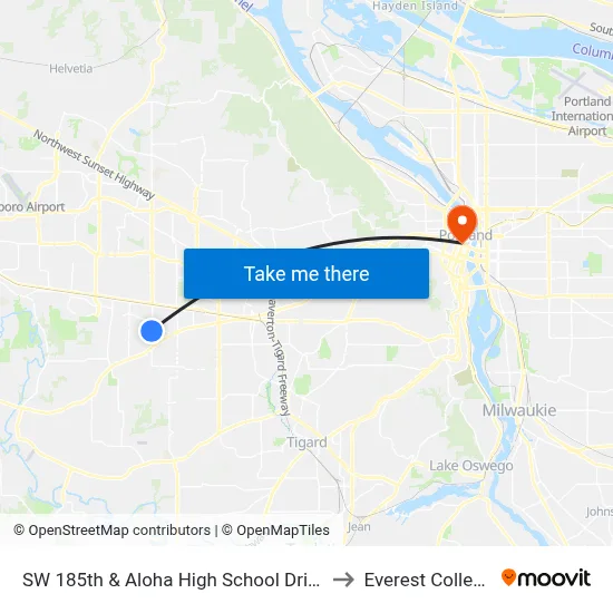 SW 185th & Aloha High School Drive to Everest College map