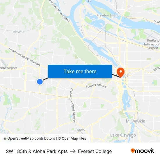 SW 185th & Aloha Park Apts to Everest College map