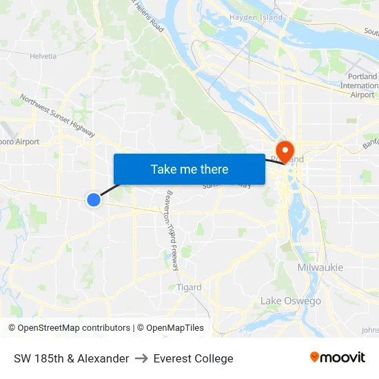 SW 185th & Alexander to Everest College map